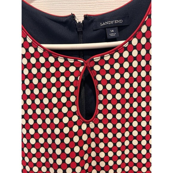 Lands' End Red White Blue Geo Print Sleeveless Scuba Sheath Dress 14 Pockets - Picture 2 of 8